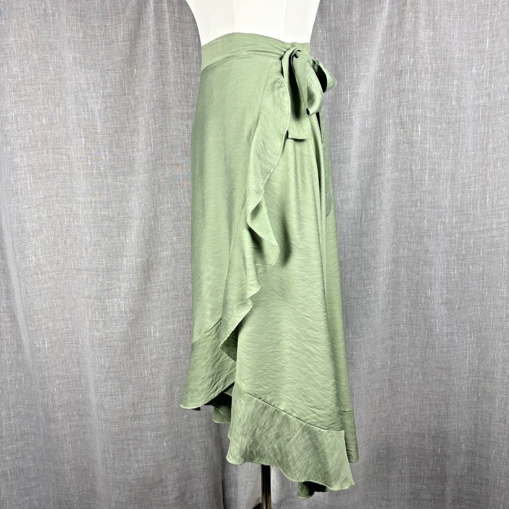 Sage Green Maxi Wrap Skirt Ruffle Hem Boho Cottagecore Fairy Coquette Size S - Picture 6 of 10